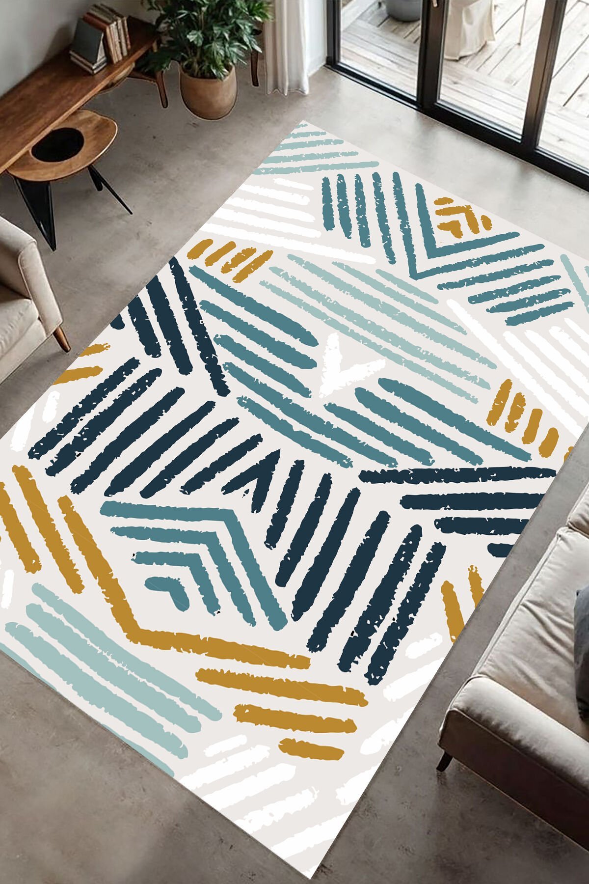 Modern Geometrik Çizgili Dijital Baskı Halı