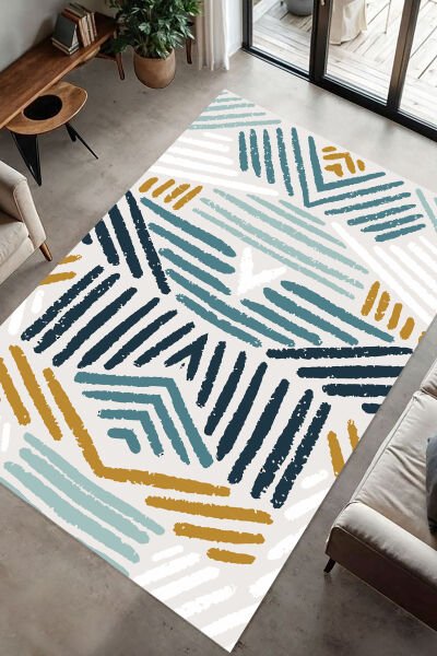 Modern Geometrik Çizgili Dijital Baskı Halı