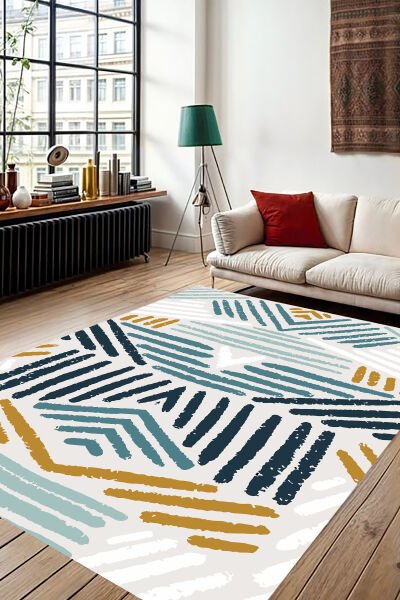 Modern Geometrik Çizgili Dijital Baskı Halı