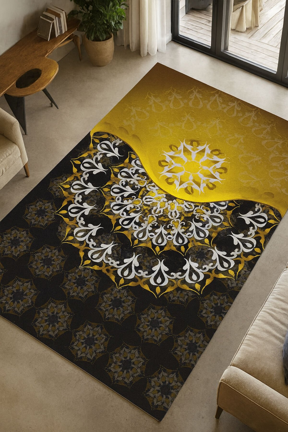 Modern Geometrik Desenli Dekoratif Dijital Baskı Halı