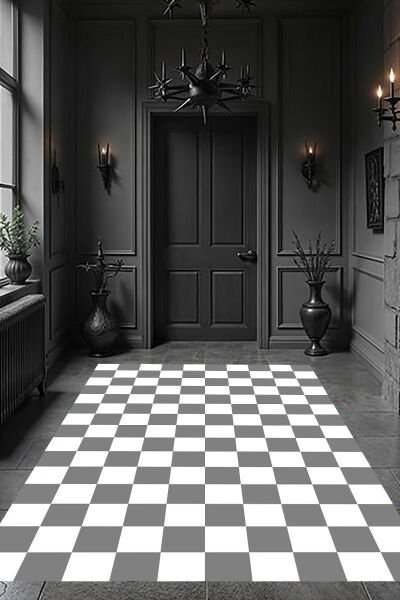 Retro Tarz Dama Motifli Dijital Baskı Halı