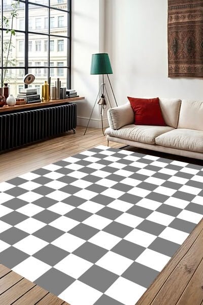 Retro Tarz Dama Motifli Dijital Baskı Halı