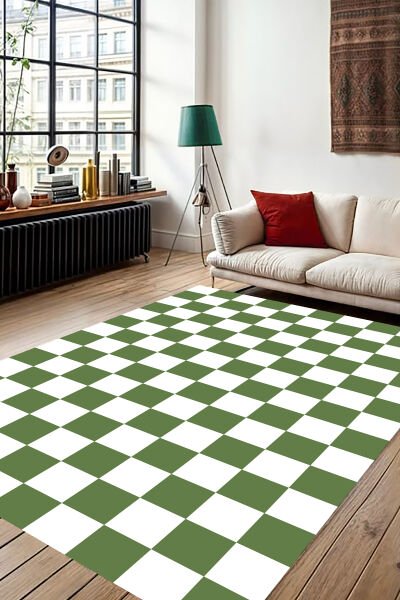 Retro Tarz Dama Motifli Dijital Baskı Halı