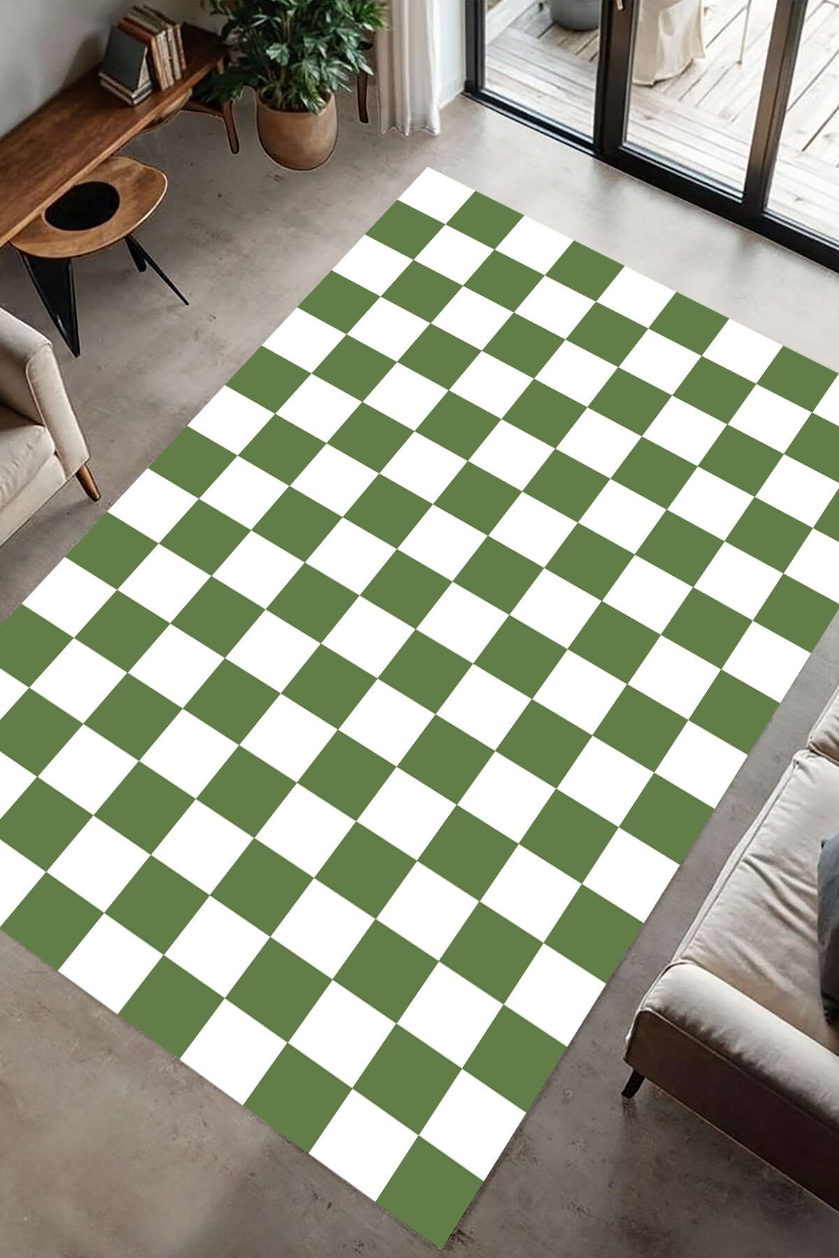 Retro Tarz Dama Motifli Dijital Baskı Halı