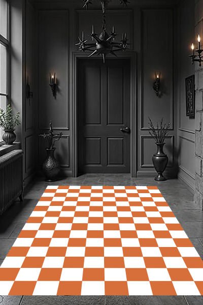 Retro Tarz Dama Motifli Dijital Baskı Halı