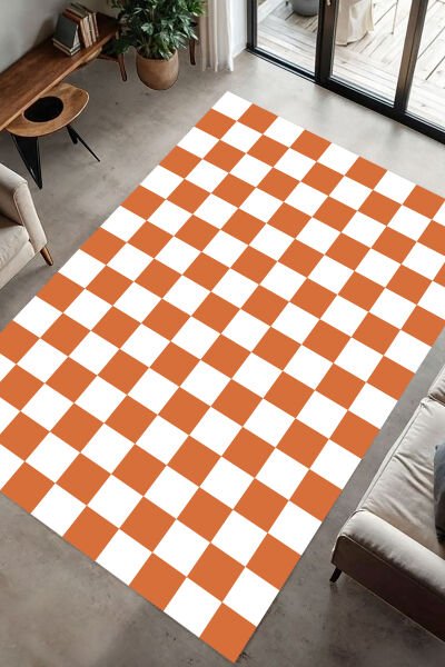 Retro Tarz Dama Motifli Dijital Baskı Halı