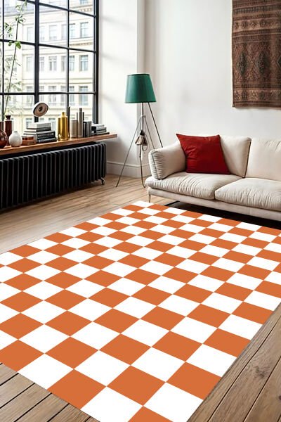 Retro Tarz Dama Motifli Dijital Baskı Halı