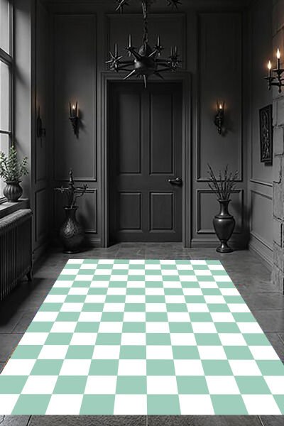 Retro Tarz Dama Motifli Dijital Baskı Halı