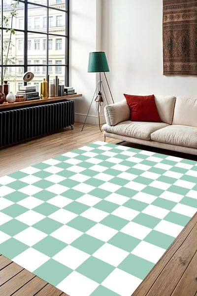 Retro Tarz Dama Motifli Dijital Baskı Halı