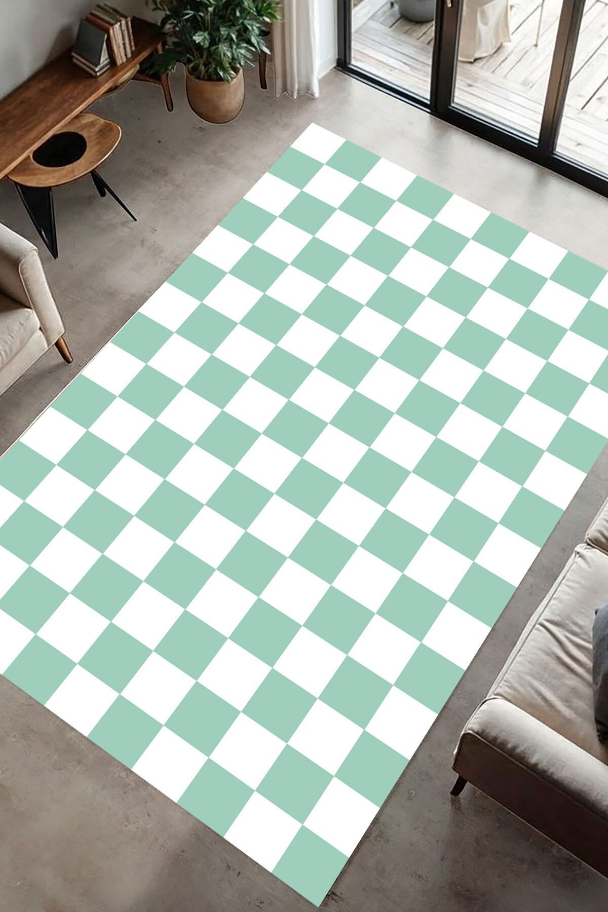 Retro Tarz Dama Motifli Dijital Baskı Halı