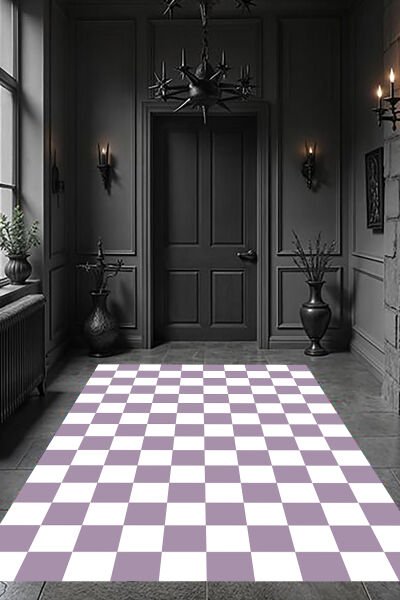 Retro Tarz Dama Motifli Dijital Baskı Halı