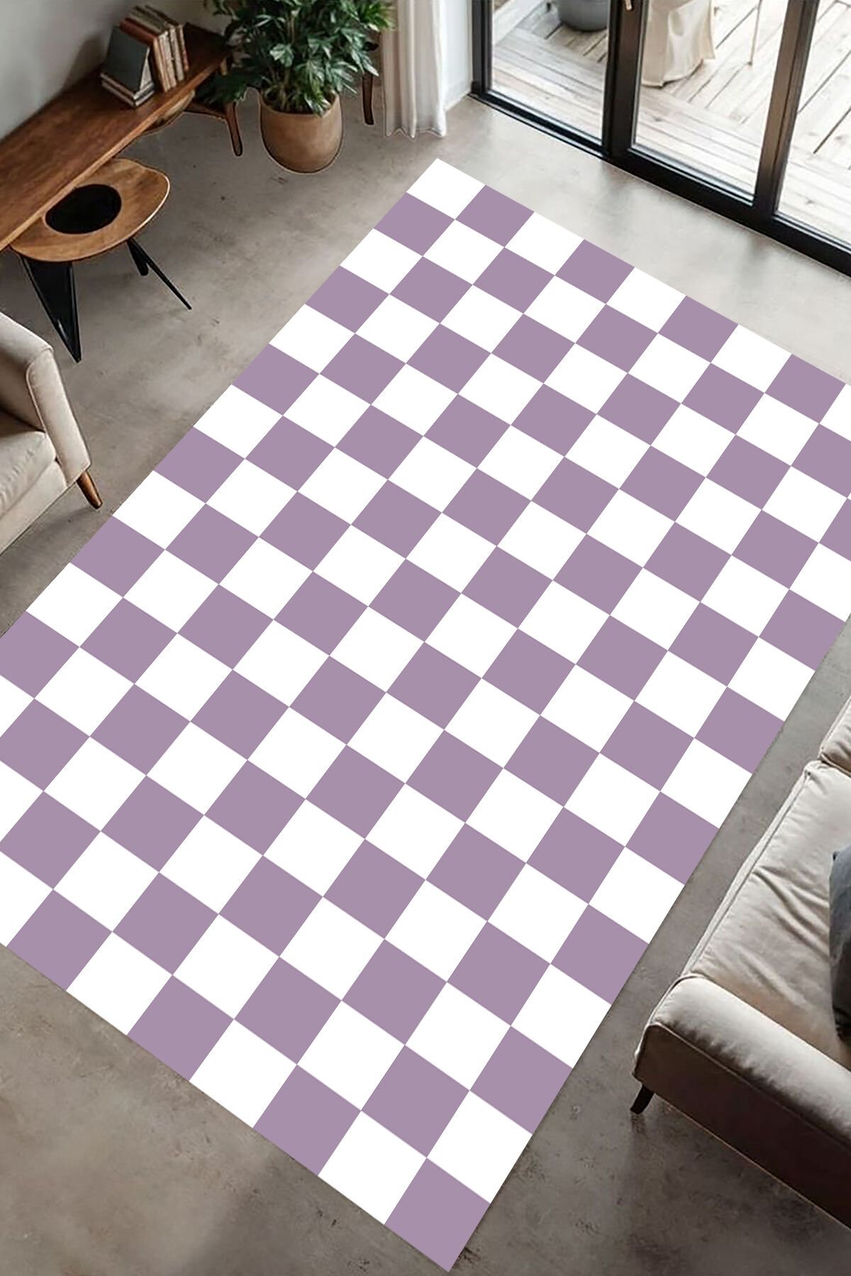 Retro Tarz Dama Motifli Dijital Baskı Halı