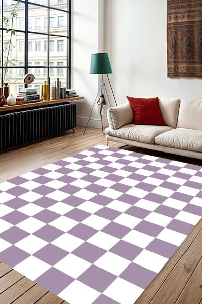 Retro Tarz Dama Motifli Dijital Baskı Halı