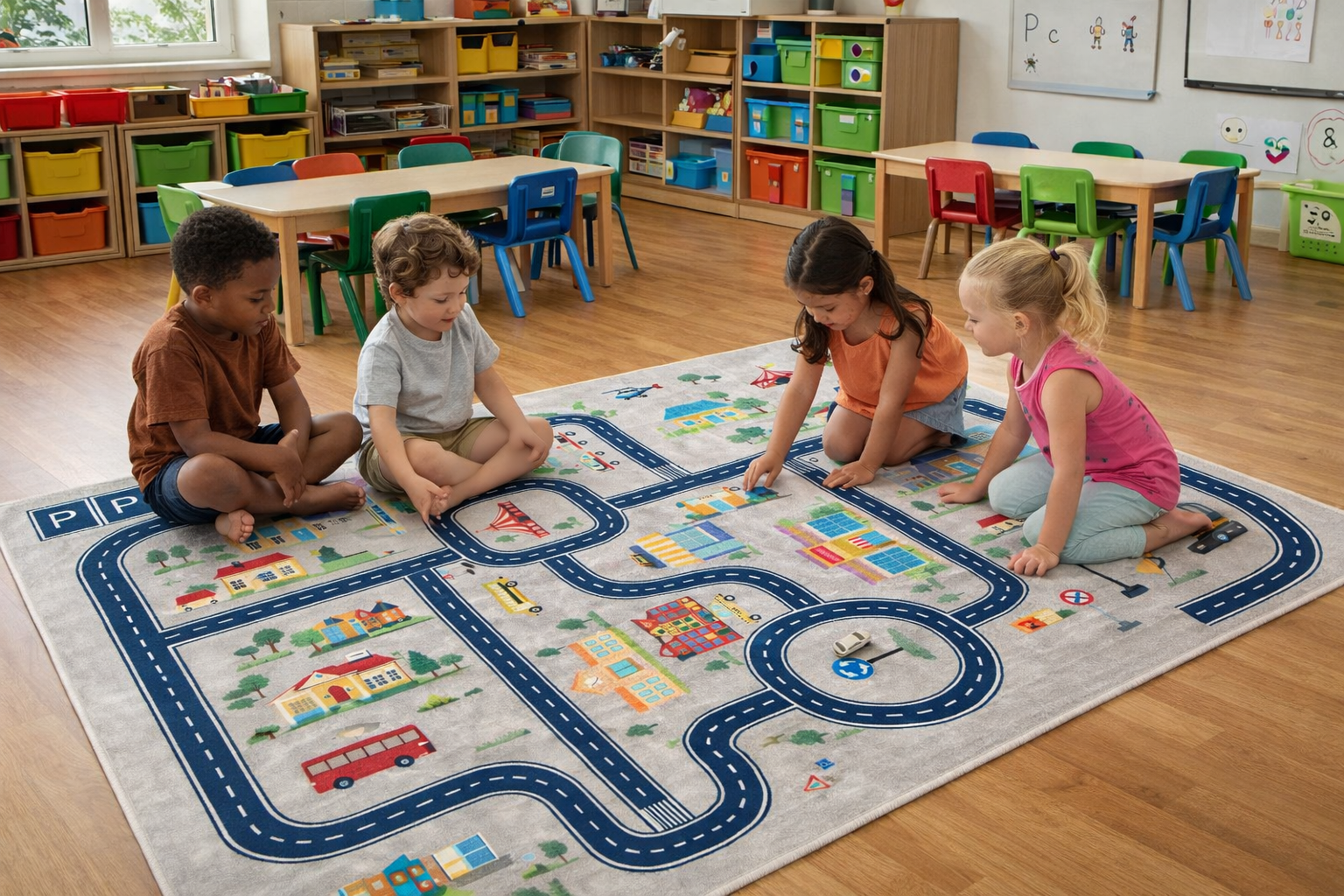 Araba Yollu Çocuk Halısı 2182