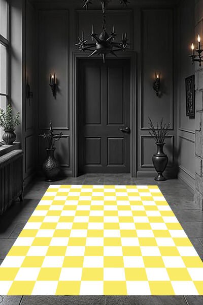 Retro Tarz Dama Motifli Dijital Baskı Halı