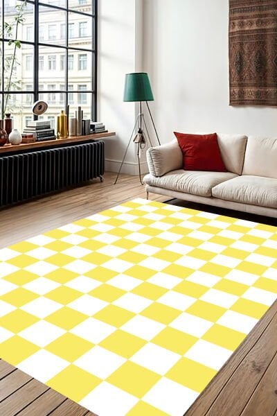 Retro Tarz Dama Motifli Dijital Baskı Halı