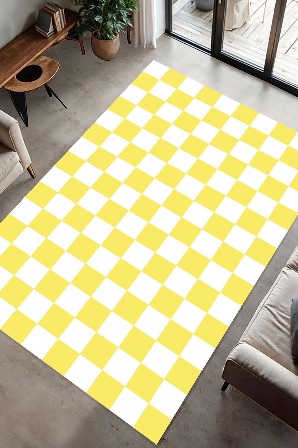 Retro Tarz Dama Motifli Dijital Baskı Halı