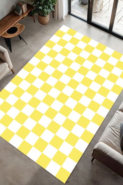 Retro Tarz Dama Motifli Dijital Baskı Halı