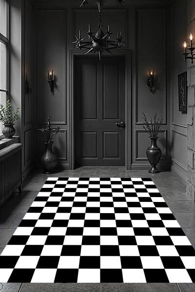 Retro Tarz Dama Motifli Dijital Baskı Halı