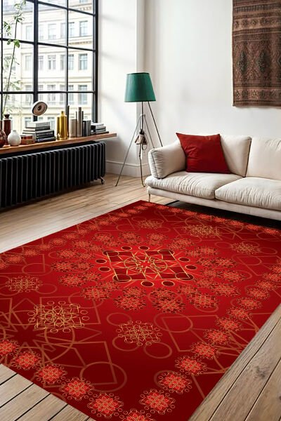 Oriental Geometrik Motifli Dekoratif Dijital Baskı Halı