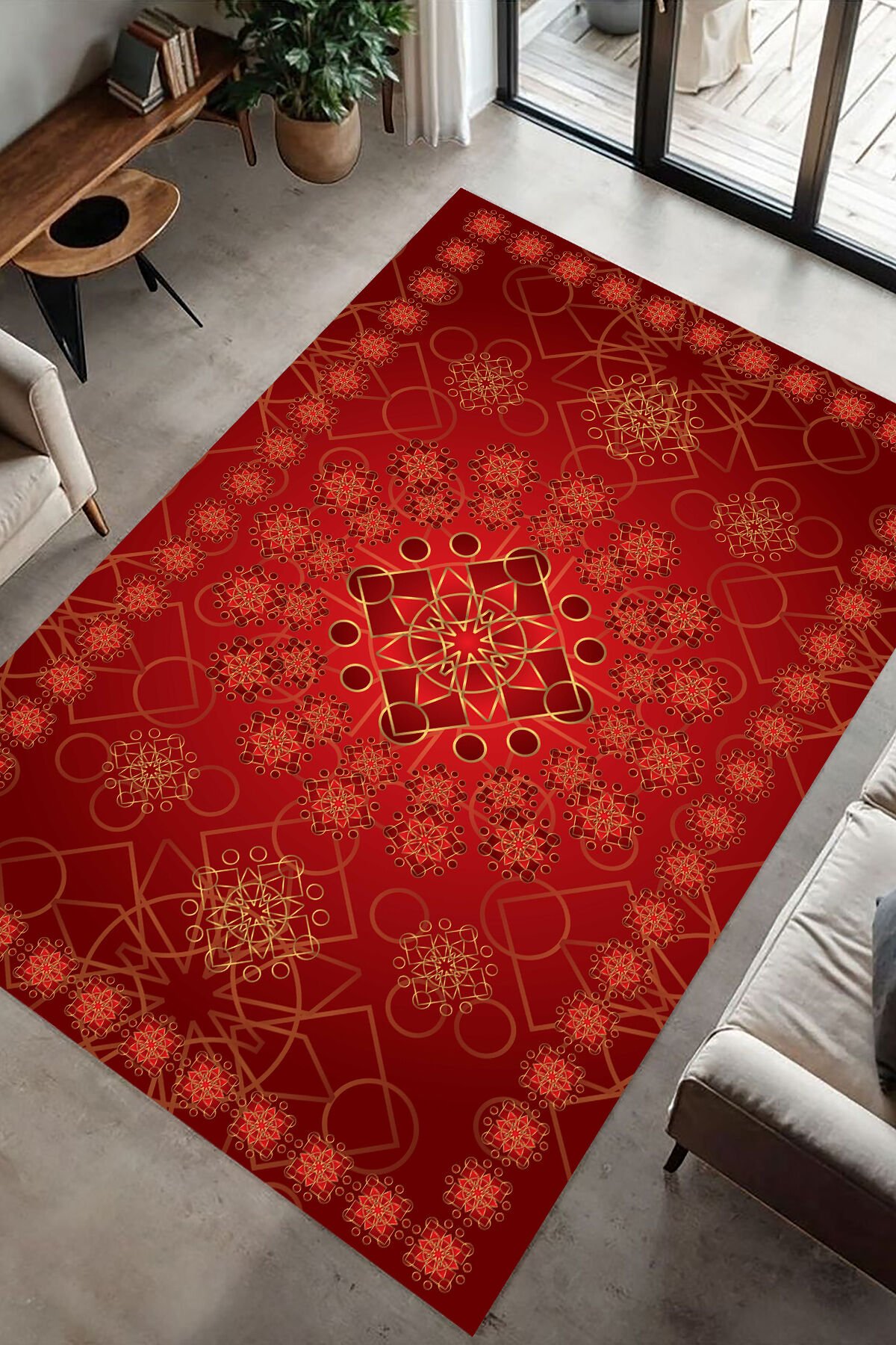 Oriental Geometrik Motifli Dekoratif Dijital Baskı Halı