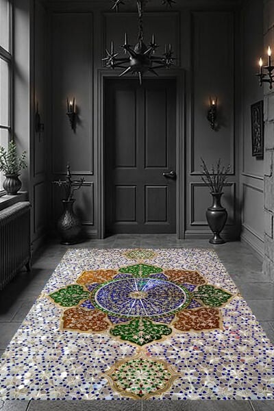 Etnik Saray Motifli Geometrik Dijital Baskı Halı