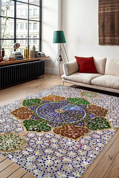 Etnik Saray Motifli Geometrik Dijital Baskı Halı