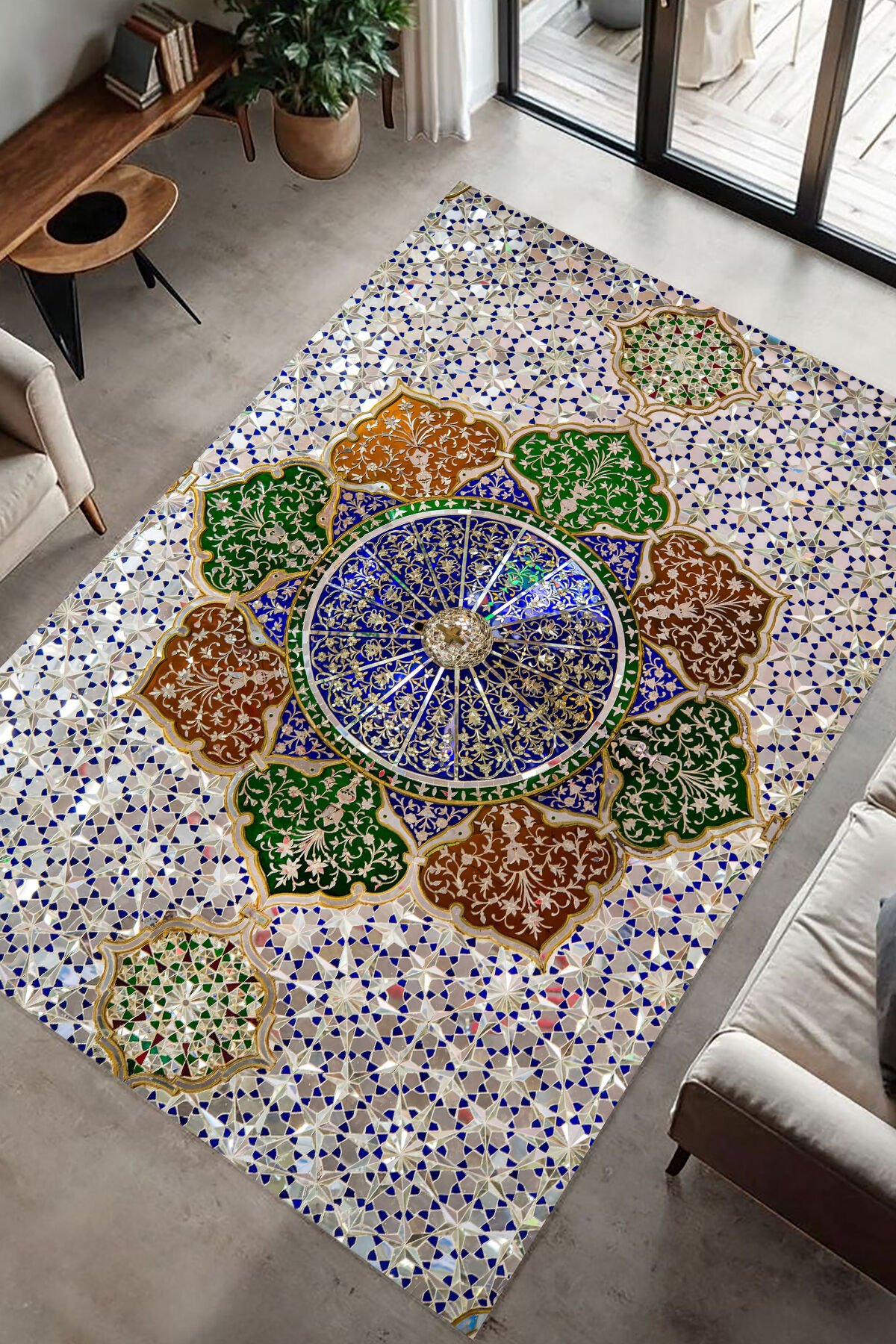 Etnik Saray Motifli Geometrik Dijital Baskı Halı