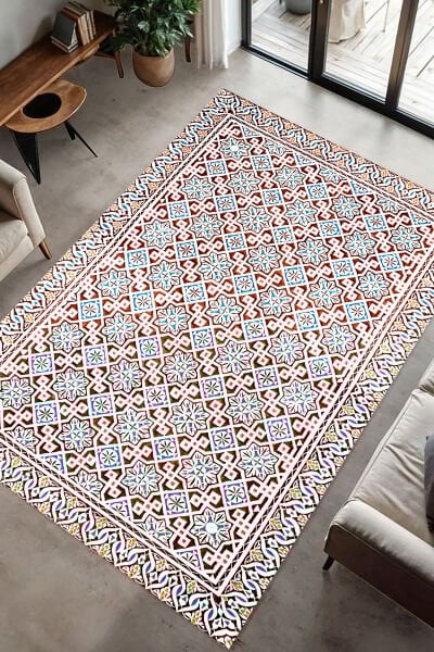 Osmanlı Çini Motifli Dekoratif Dijital Baskı Halı