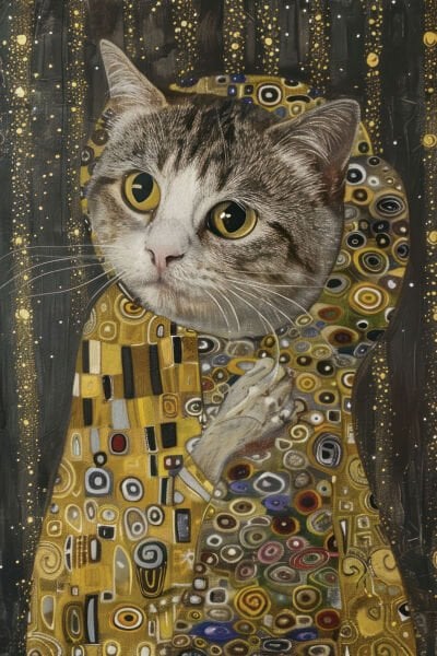 Sanatsal Kedi Desenli Modern Dijital Baskı Halı