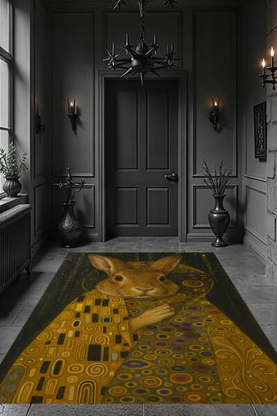 Sanatsal Tavşan Desenli Modern Dijital Baskı Halı