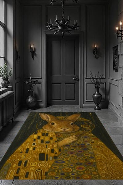 Sanatsal Tavşan Desenli Modern Dijital Baskı Halı