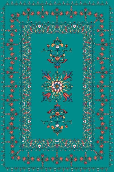 Vintage Çiçek Nakışlı Şık Dijital Baskı Halı