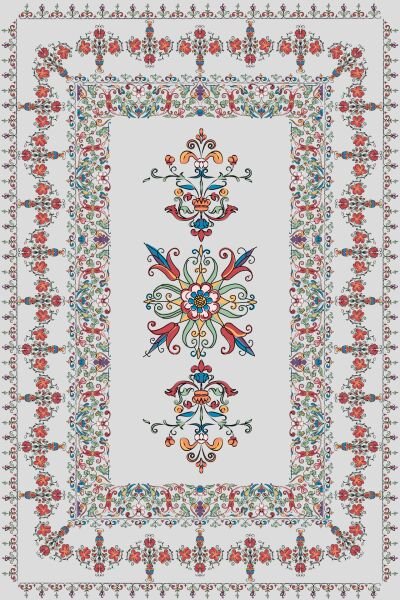 Vintage Çiçek Nakışlı Şık Dijital Baskı Halı