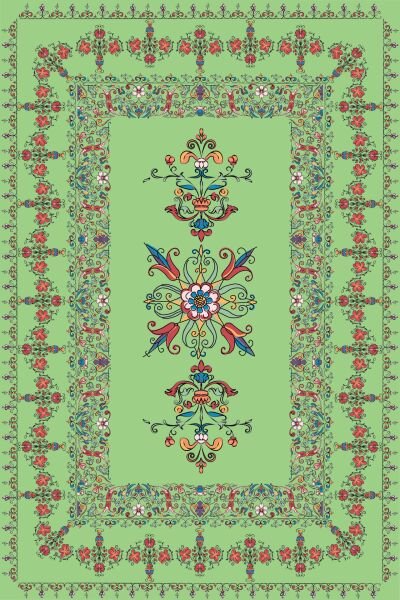 Vintage Çiçek Nakışlı Şık Dijital Baskı Halı