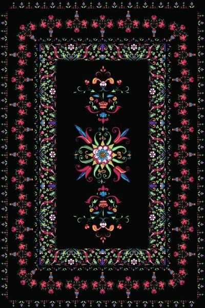 Vintage Çiçek Nakışlı Şık Dijital Baskı Halı