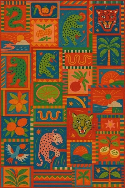 Tropikal Hayvan Desenli Renkli Dijital Baskı Halı