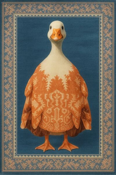 Vintage Kaz Desenli Dekoratif Dijital Baskı Halı