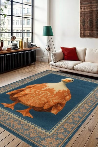 Vintage Kaz Desenli Dekoratif Dijital Baskı Halı