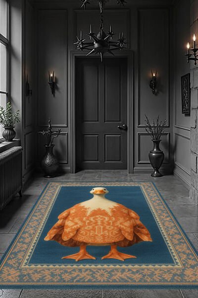 Vintage Kaz Desenli Dekoratif Dijital Baskı Halı