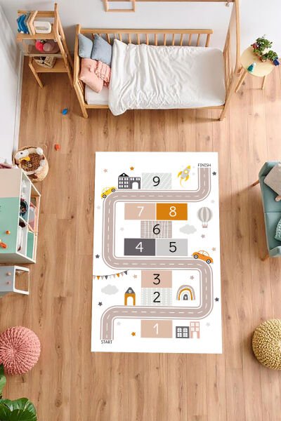 Renkli Yol Macerası Seksek Çocuk Halısı