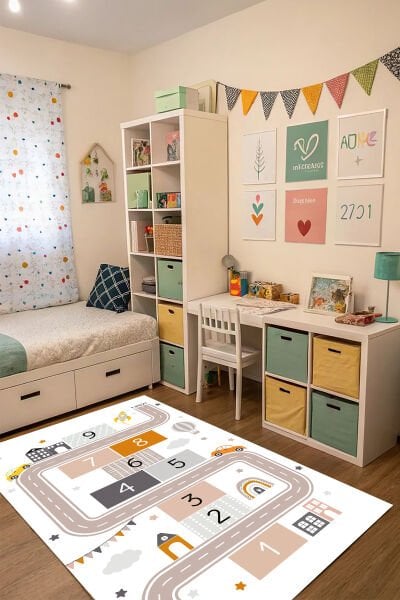 Renkli Yol Macerası Seksek Çocuk Halısı