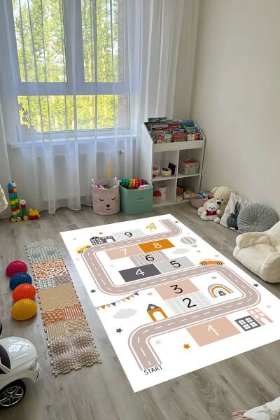 Renkli Yol Macerası Seksek Çocuk Halısı