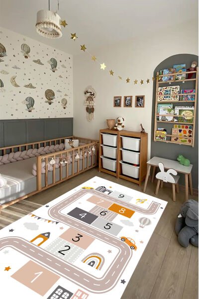 Renkli Yol Macerası Seksek Çocuk Halısı