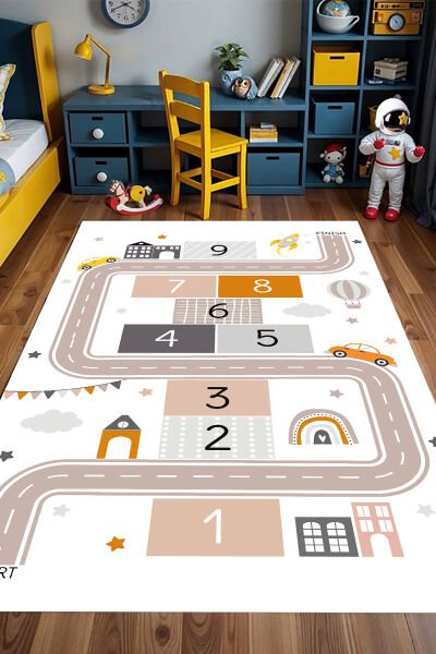 Renkli Yol Macerası Seksek Çocuk Halısı