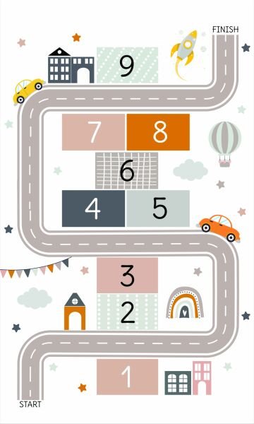 Renkli Yol Macerası Seksek Çocuk Halısı