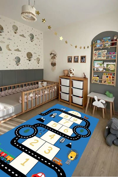 Hayvanlı Yol Macerası Seksek Çocuk Halısı