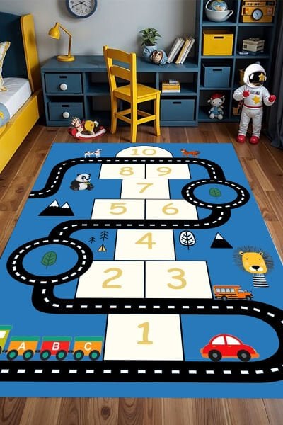 Hayvanlı Yol Macerası Seksek Çocuk Halısı