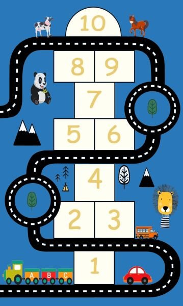 Hayvanlı Yol Macerası Seksek Çocuk Halısı