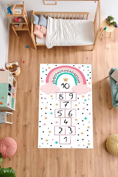 Yıldızlı Gökkuşağı Seksek Çocuk Halısı